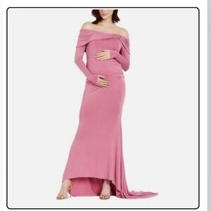 Motherhood Maternity Gender Reveal Off-The-Shoulder Dress Photoshoot Pink XL